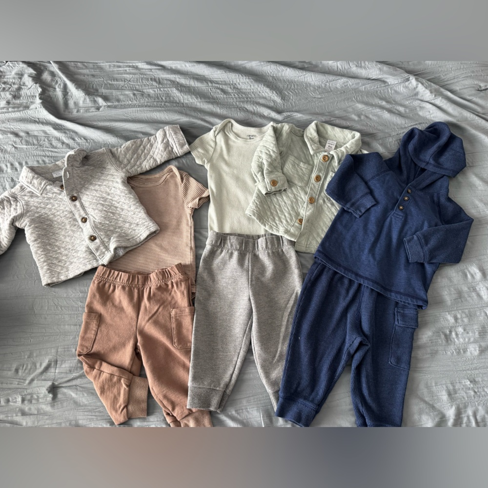 Neutral & Navy Cozy Knit Baby Set - Button Detail